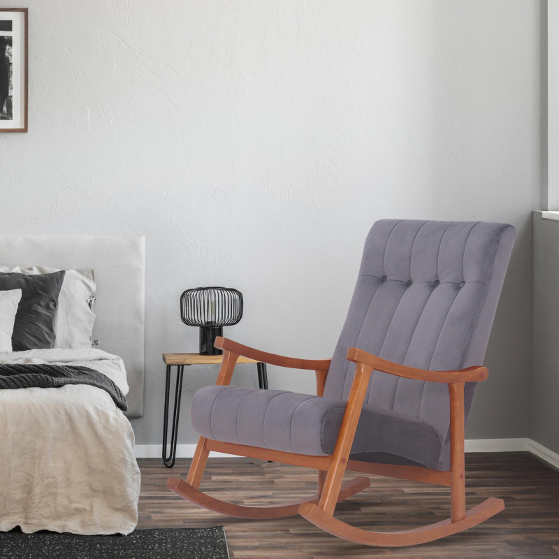 Poltrona a dondolo in velluto Saltillo noce/grigio